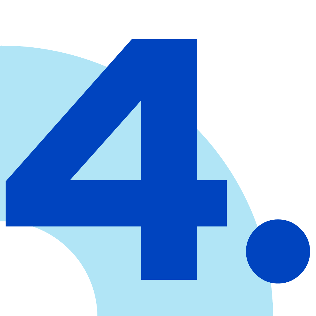Número 4 azul com um ponto azul sobre um fundo azul claro.