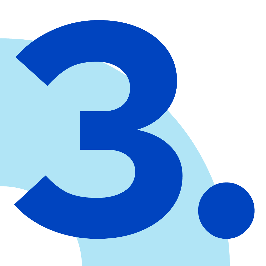 Número 3 azul com um ponto sobre um fundo azul claro.