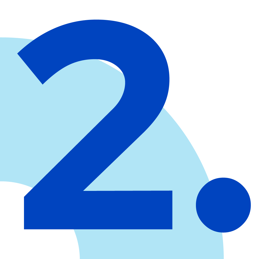 Número 2 azul com um ponto sobre um fundo azul claro.
