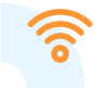 Ícone de sinal Wi-Fi laranja com três barras curvas acima de um ponto em um fundo claro.