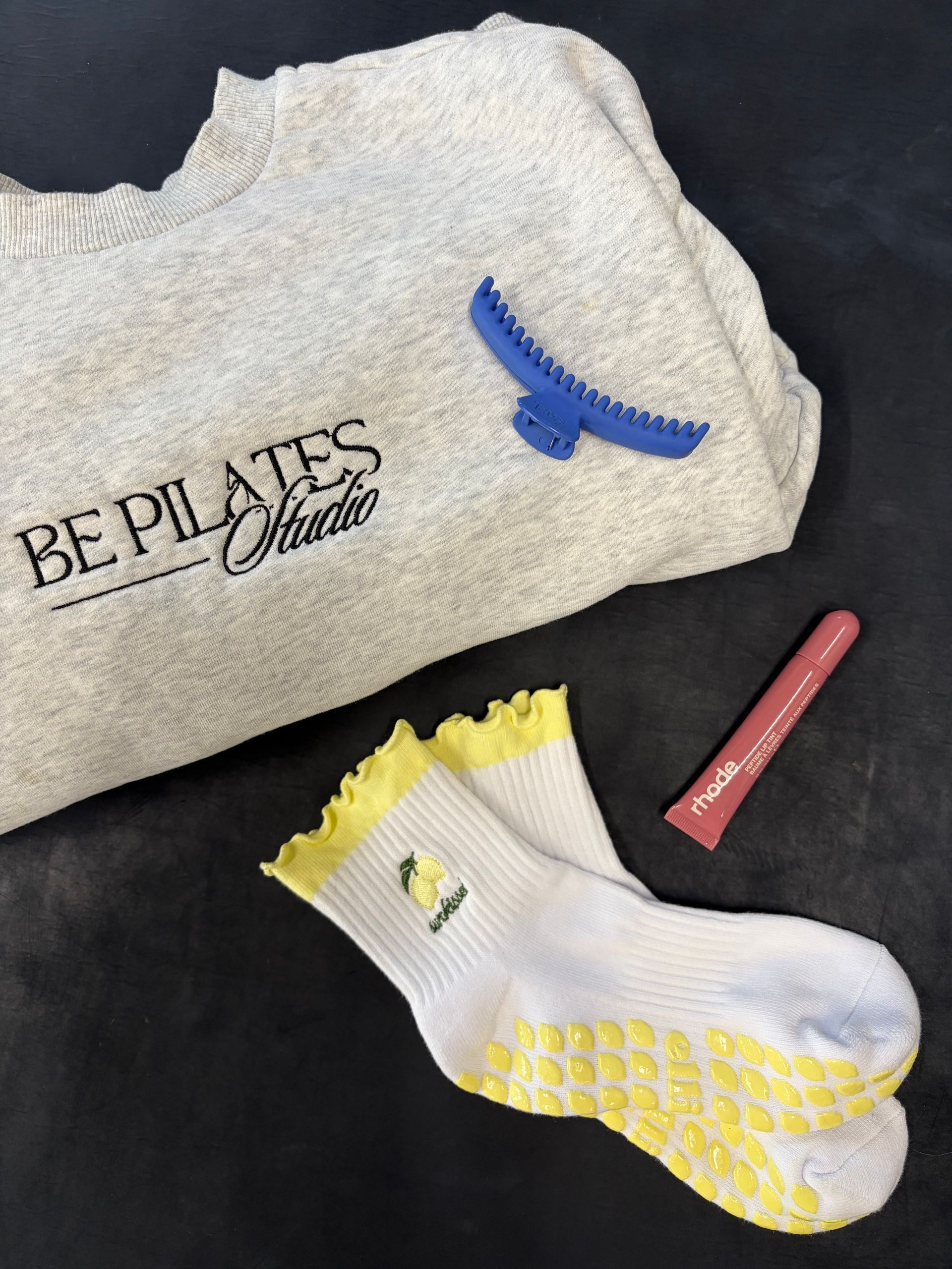Grips socks, claw clip, lip gloss