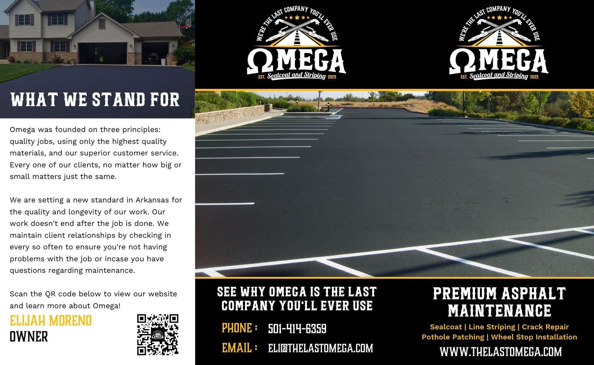 A brochure for omega premium asphalt maintenance