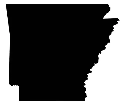 Silhouette of the state of Arkansas, black against a white background.
