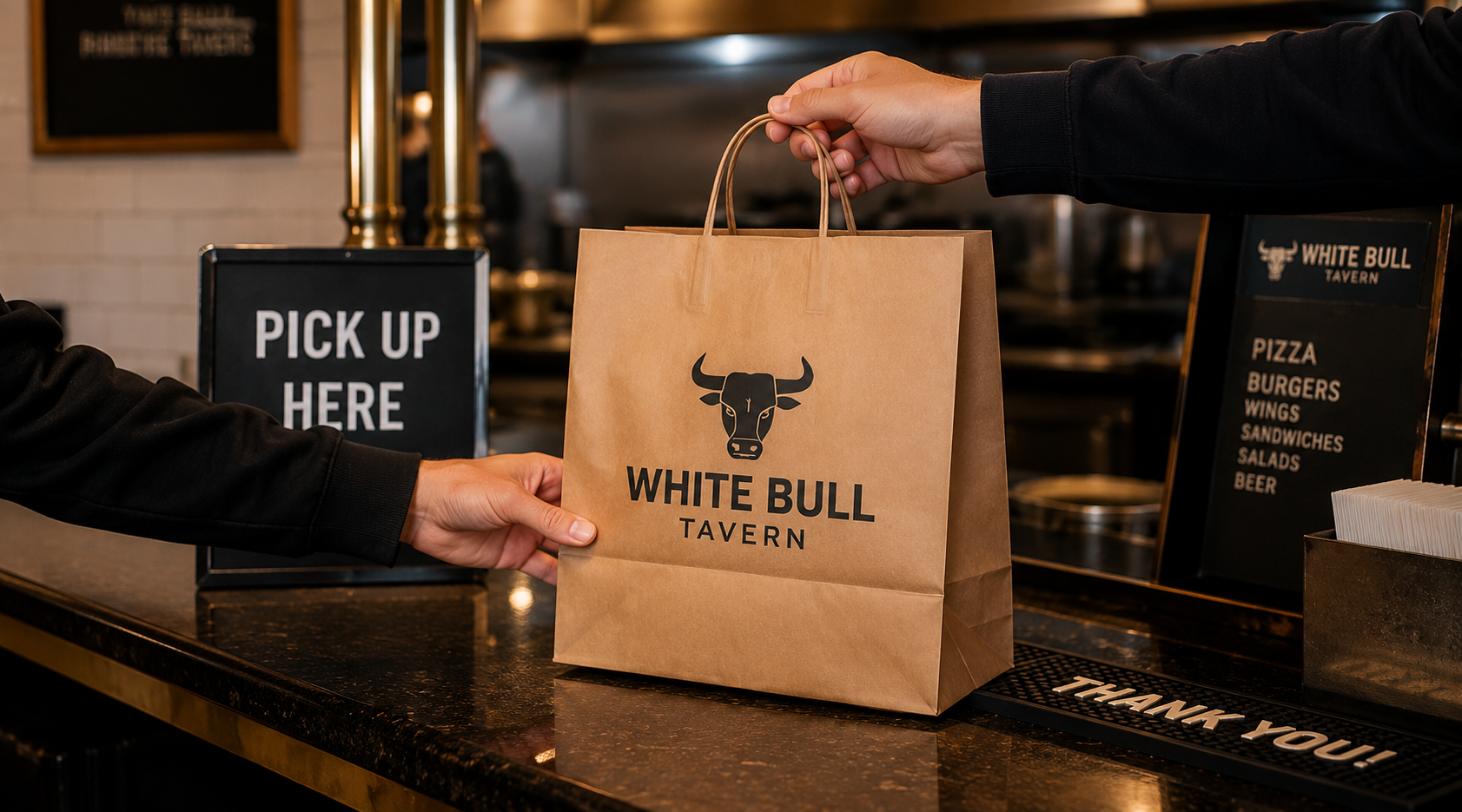 Order ahead and pick up your food from White Bull Tavern near Faneuil Hall.