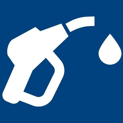 White fuel nozzle pouring a droplet on a blue background