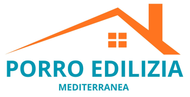 Logo di Porro Edilizia Mediterranea con tetto arancione e testo verde acqua