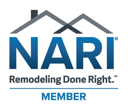 NARI logo with blue text, gray house roof graphic, and tagline 