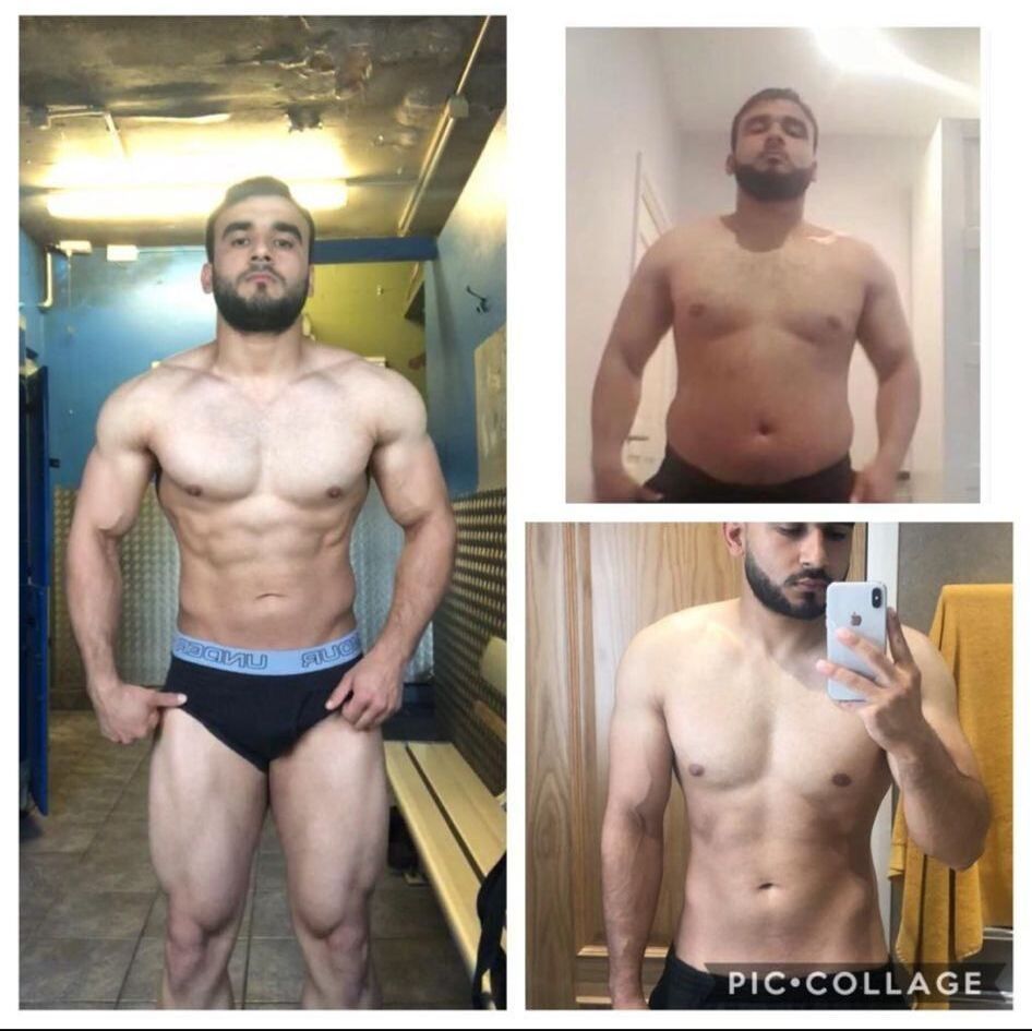 A picture of a man before and after taking a selfie