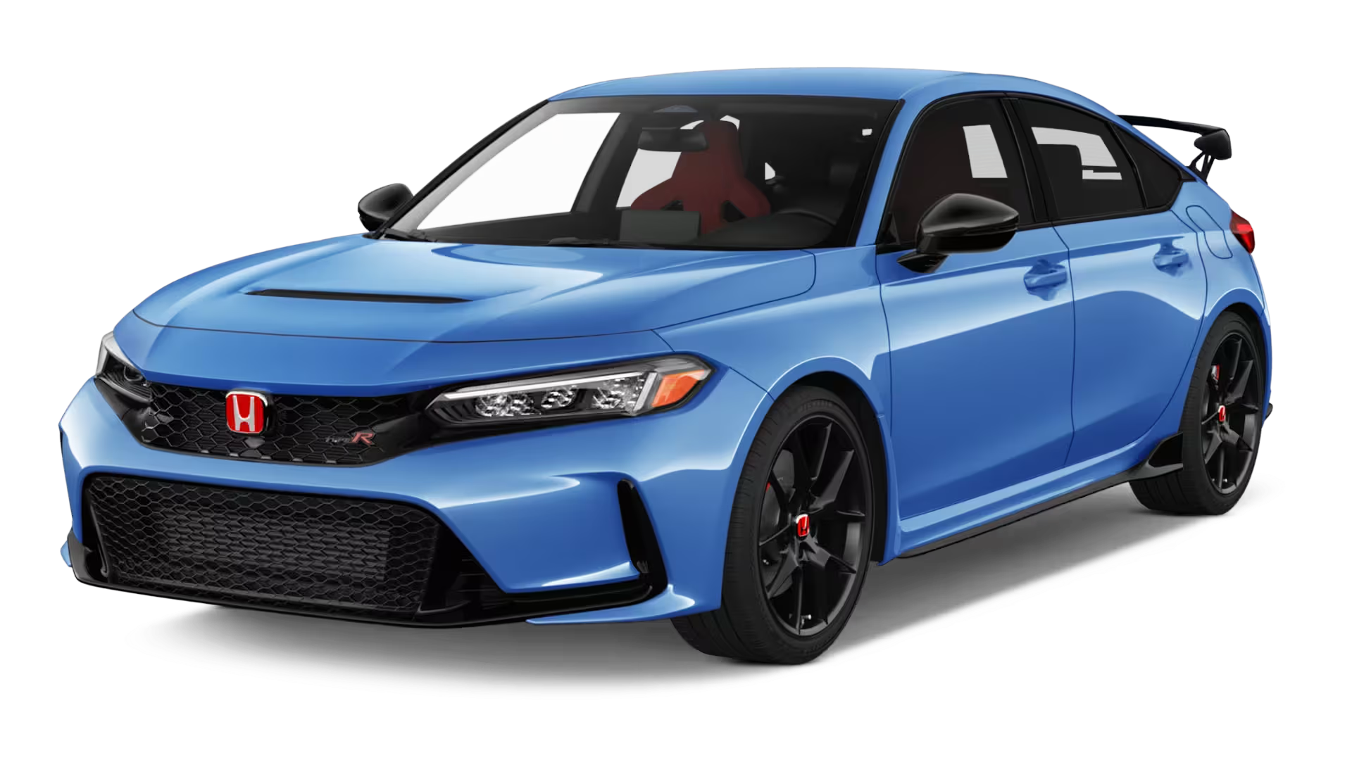 A blue honda civic hatchback is shown on a white background.