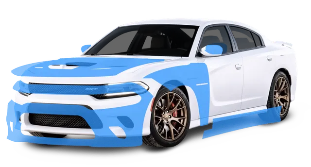 White Dodge Charger, partially highlighted in blue, showing front and side panels.