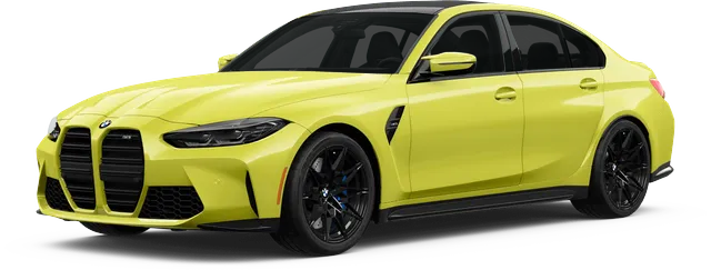 A yellow bmw m3 is shown on a white background.
