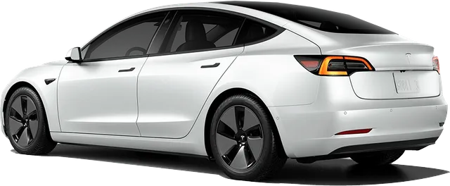 White Tesla Model 3 from a rear-side angle.