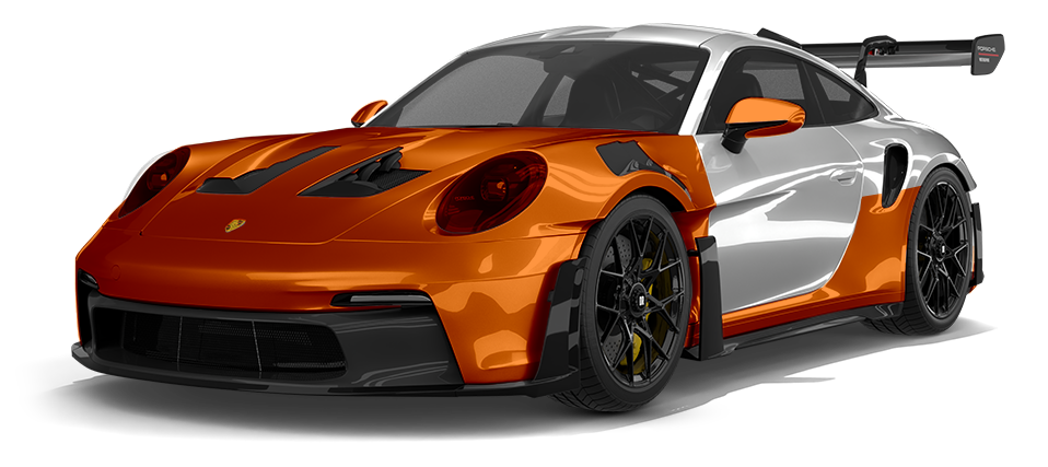 Orange and gray Porsche 911 sports car.