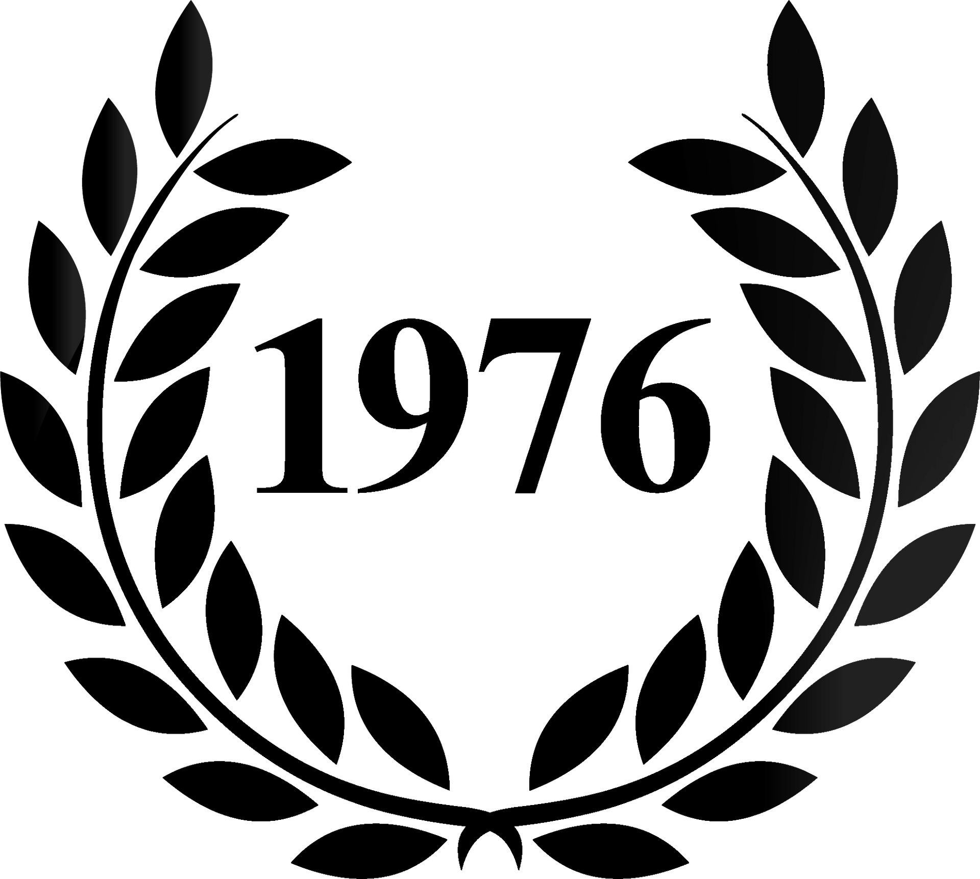 1976 within a black laurel wreath.