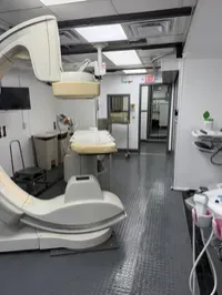 Interior of Atlas’s Philips Allura FD20 cath lab trailer with imaging system and procedure table