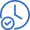 Blue clock with a checkmark badge, suggesting scheduled confirmation or completed time status