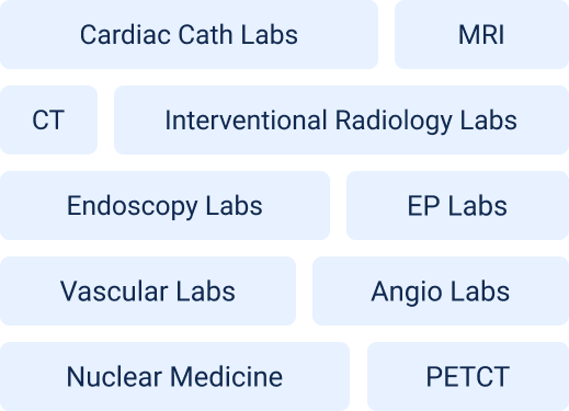 Menu of medical imaging and lab department buttons on a light background