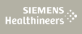 Siemens Healthineers logo in white on a dark gray background
