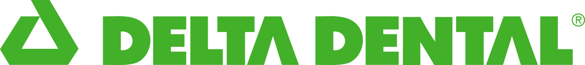 The green Delta Dental logo featuring a triangular icon followed by the company name.