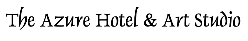 The Azure Hotel & Art Studio in black cursive font.