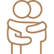 Two people hugging in a simple tan line drawing on a white background