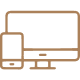 Desktop and smartphone icon in brown outline on a white background