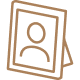 Stacked brown outline photo frames with a person silhouette icon.