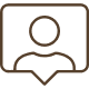 Brown outlined profile icon in a rounded square, with a person silhouette and speech bubble shape below.