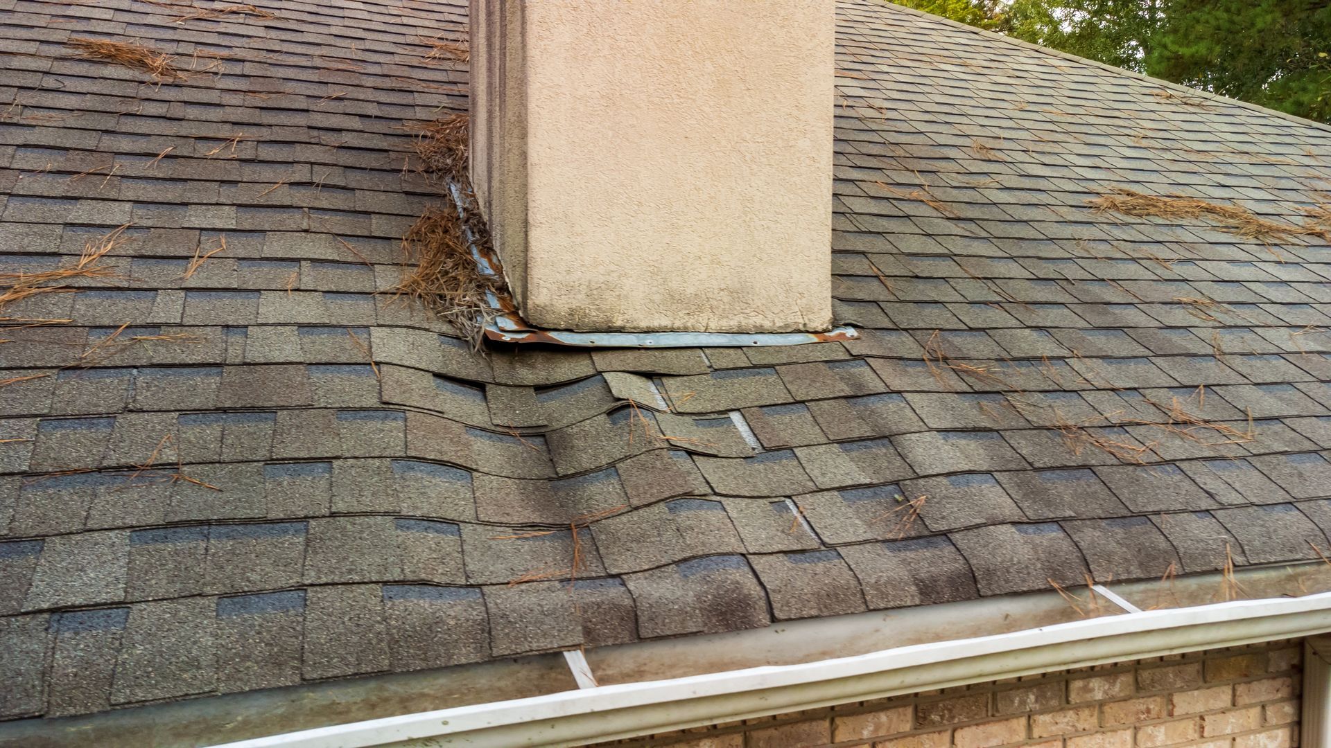 A roof with a chimney on top of it