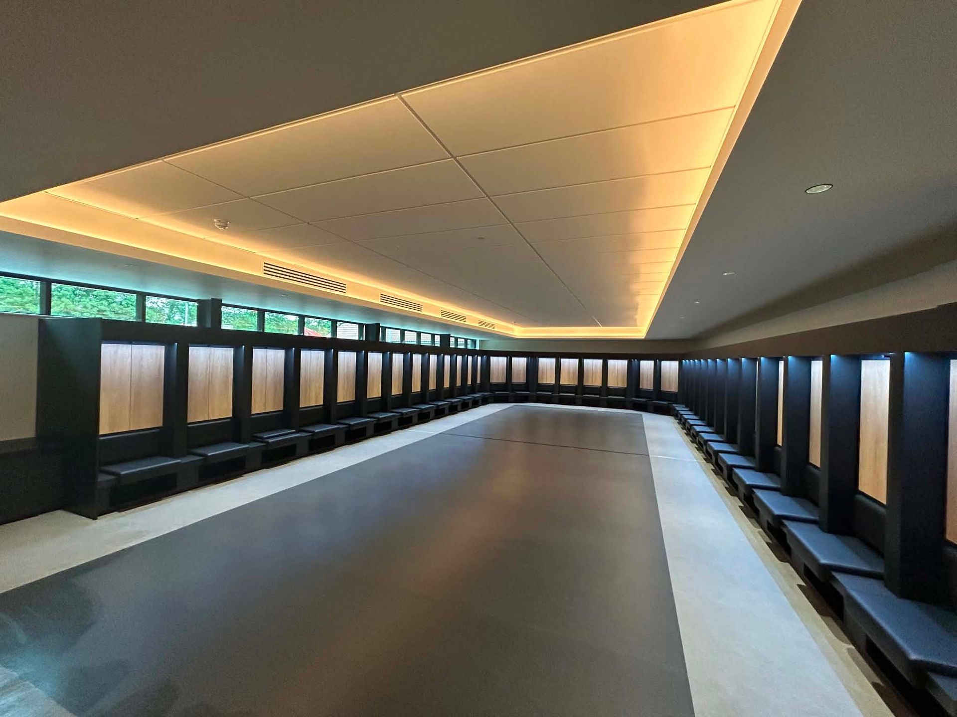 Training facility seating and lockers after cleaning