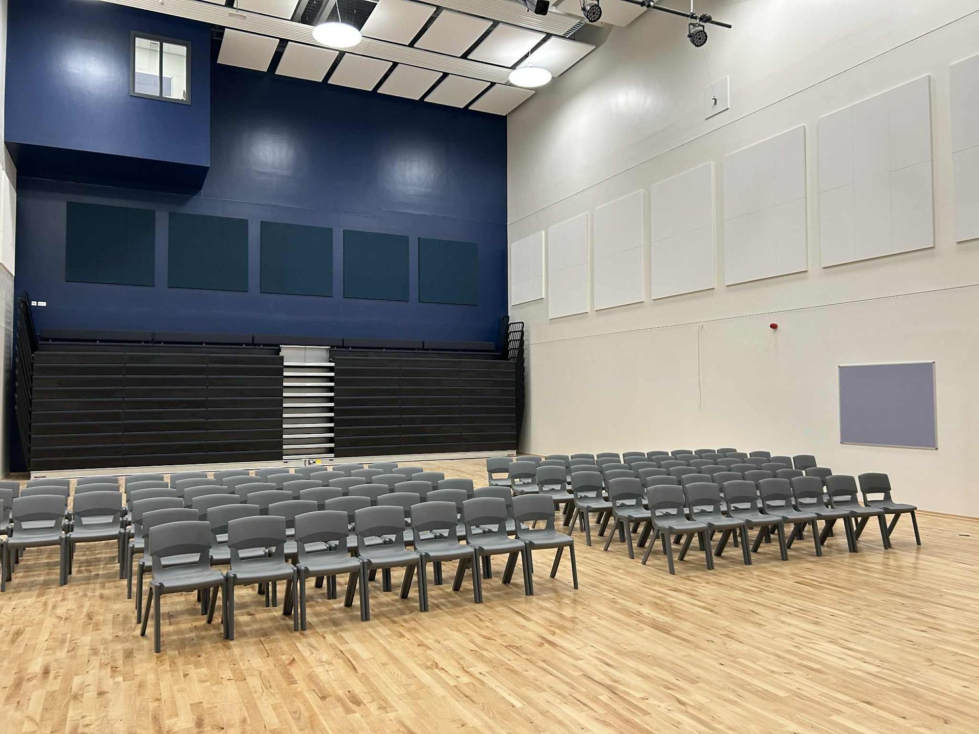 School assembly hall after high-level construction cleaning