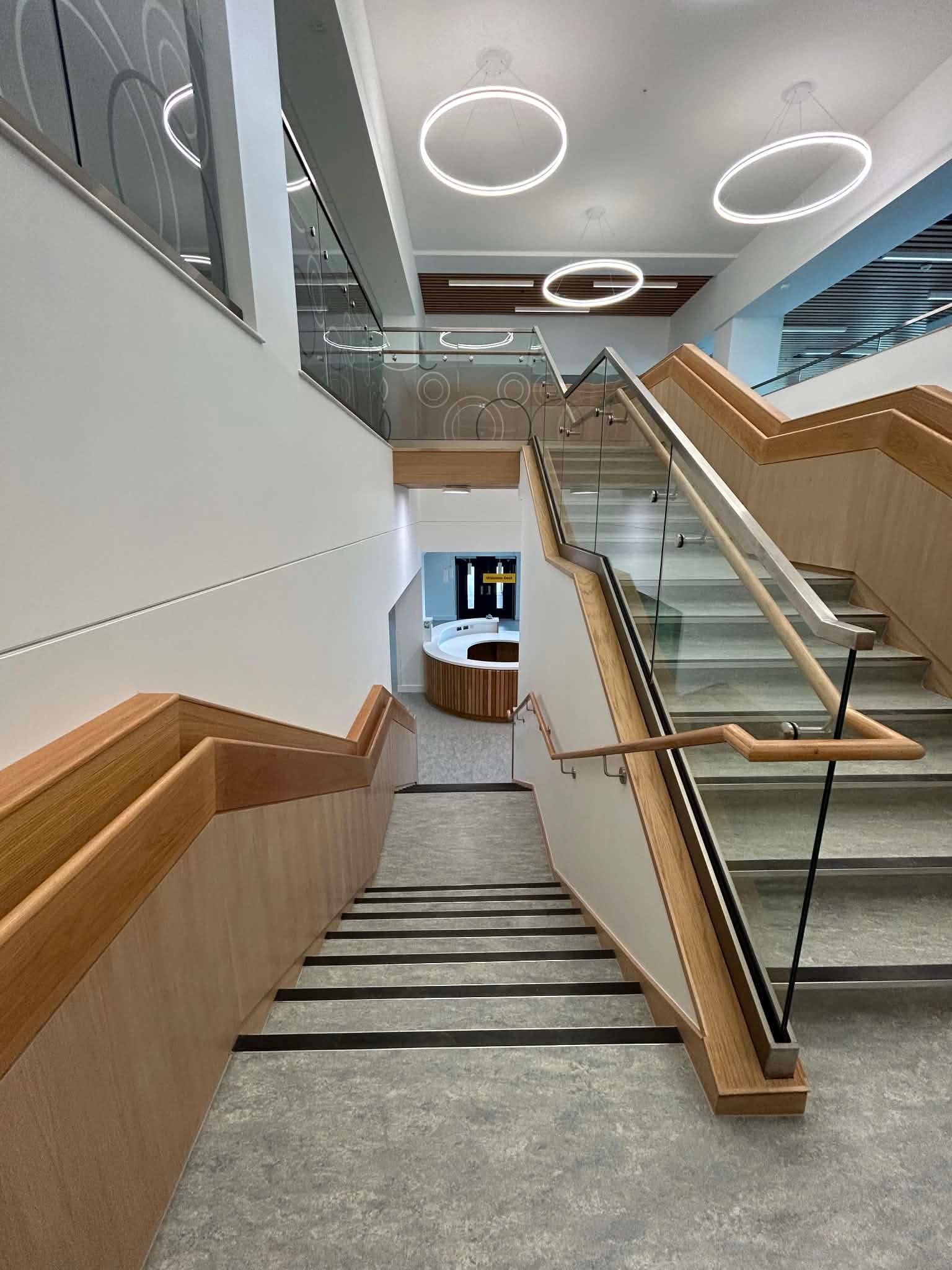 Feature staircase and atrium after sparkle clean completion