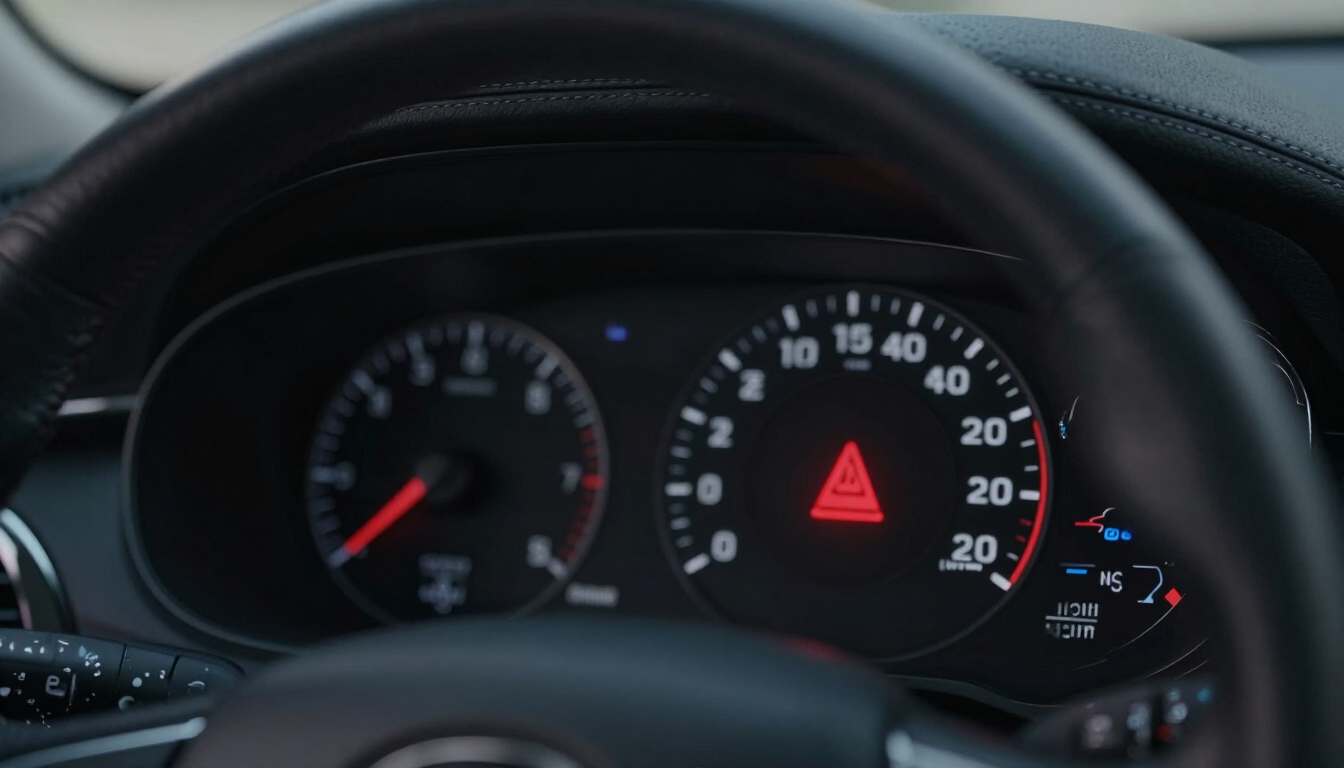 Tablero de auto con luz de freno encendida
