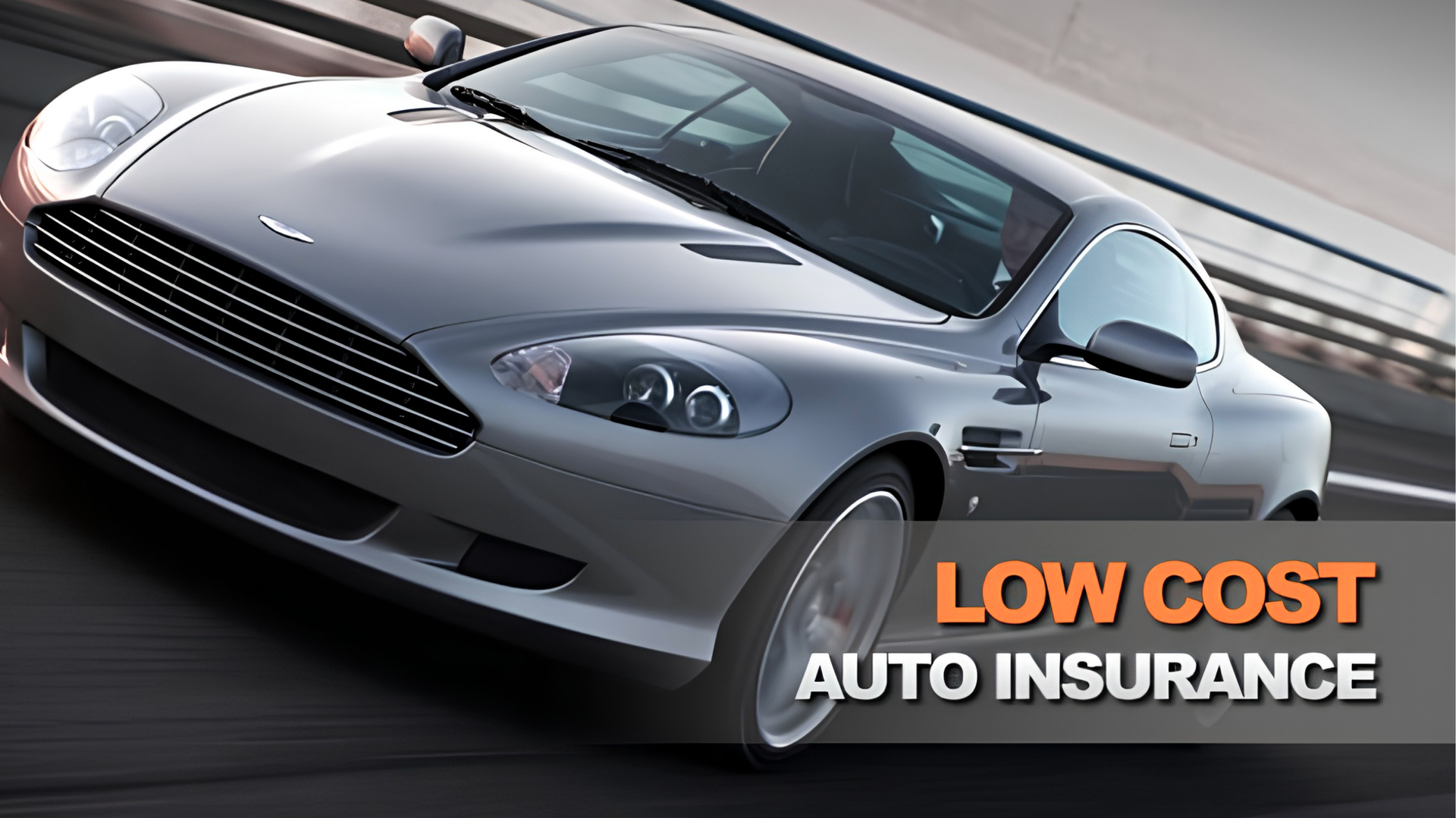 Silver sports car with “Low Cost Auto Insurance” text on a gray background