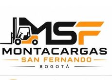 Logotipo de MSF Montacargas San Fernando Bogotá con gráfico de montacargas en negro, naranja y blanco.