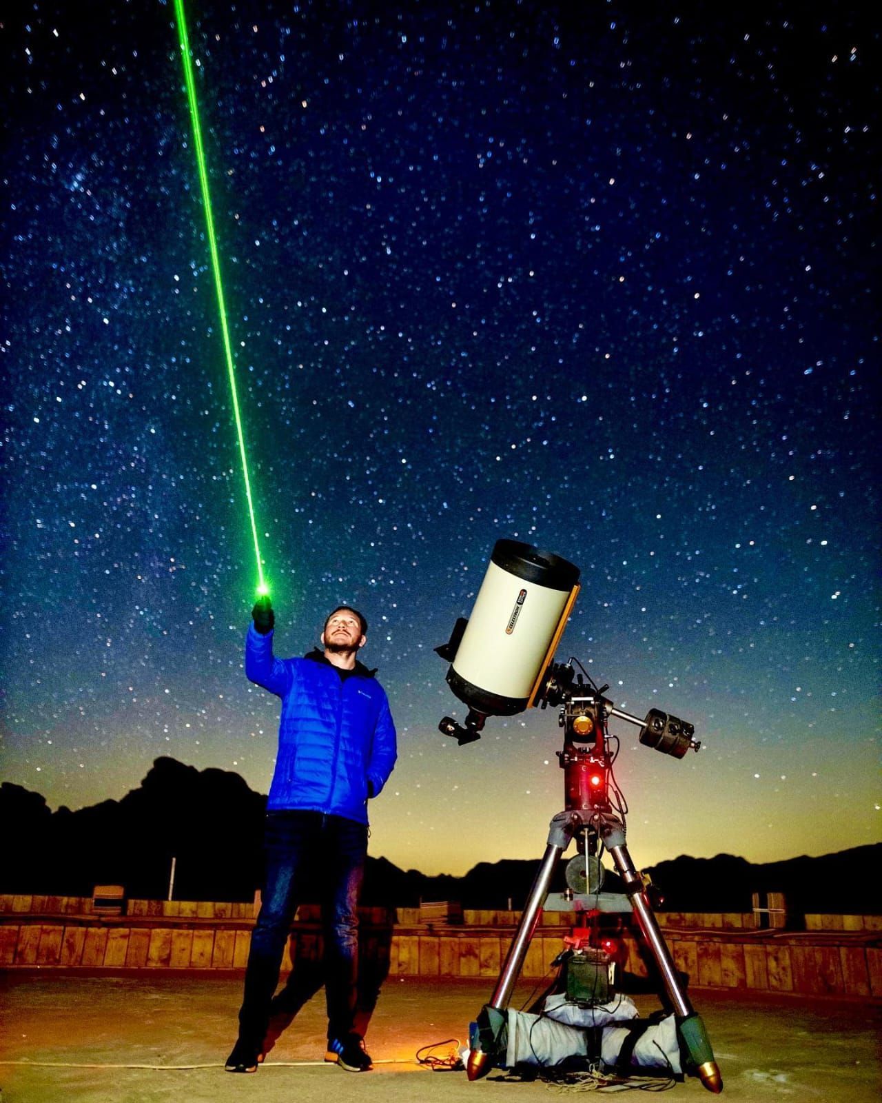 Stargazing under the clear night sky in Wadi Rum, Jordan