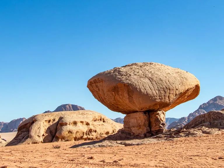 Mushroom Rock, a unique rock formation in Wadi Rum desert
