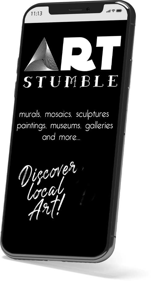 A cell phone is displaying a website for art stumble.