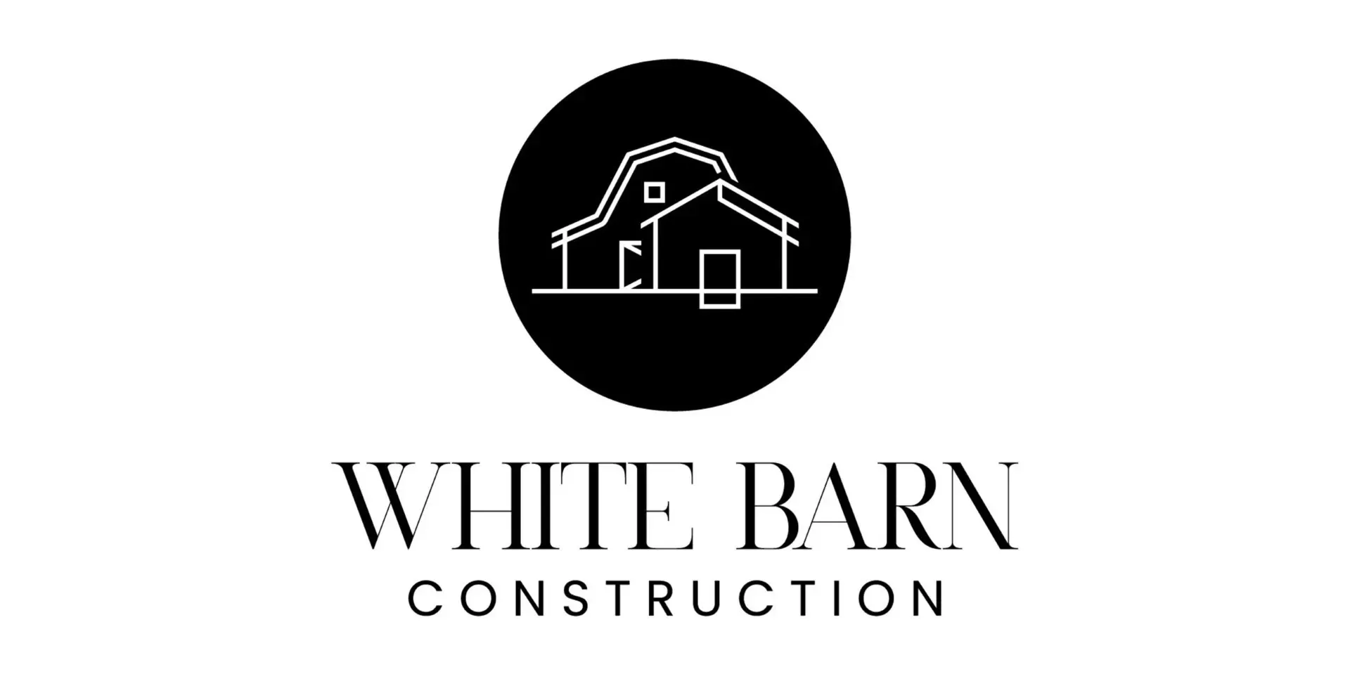 The logo for white barn construction shows a barn in a circle.