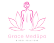 Logo for Grace MedSpa: Pink silhouette of a woman within a lotus flower, with text 
