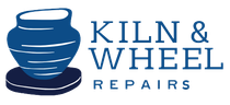 A kiln and wheel repair logo with a blue cup on a plate.