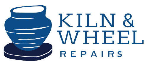 A kiln and wheel repair logo with a blue cup on a plate.