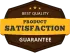 Brown and gold product satisfaction guarantee badge with five stars