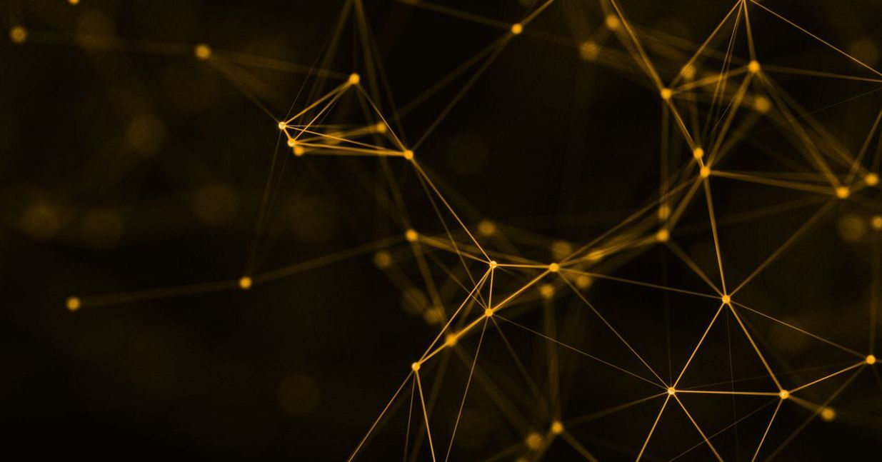 network of lines and dots on a black background