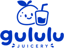 Blue logo of a smiling face with a juice cup and the word &ldquo;gulu&rdquo; over &ldquo;JUICERY&rdquo;
