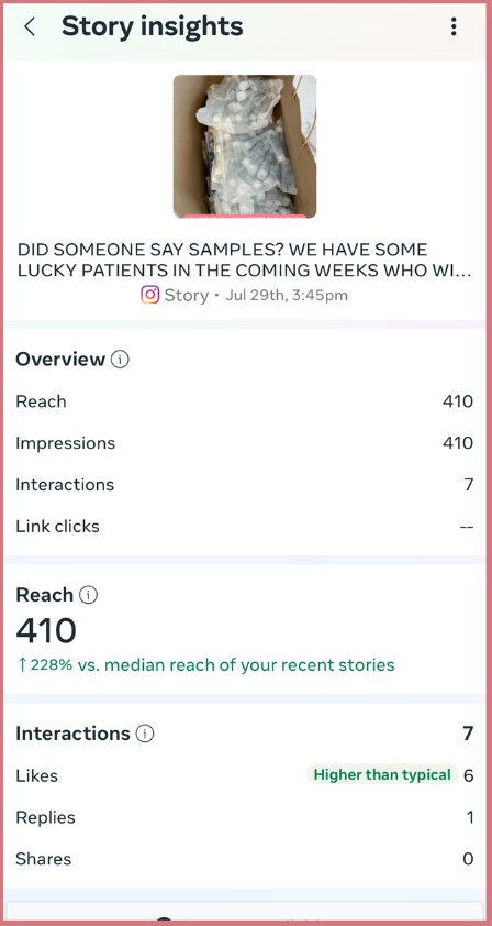 A screenshot of a story insights page on a cell phone.