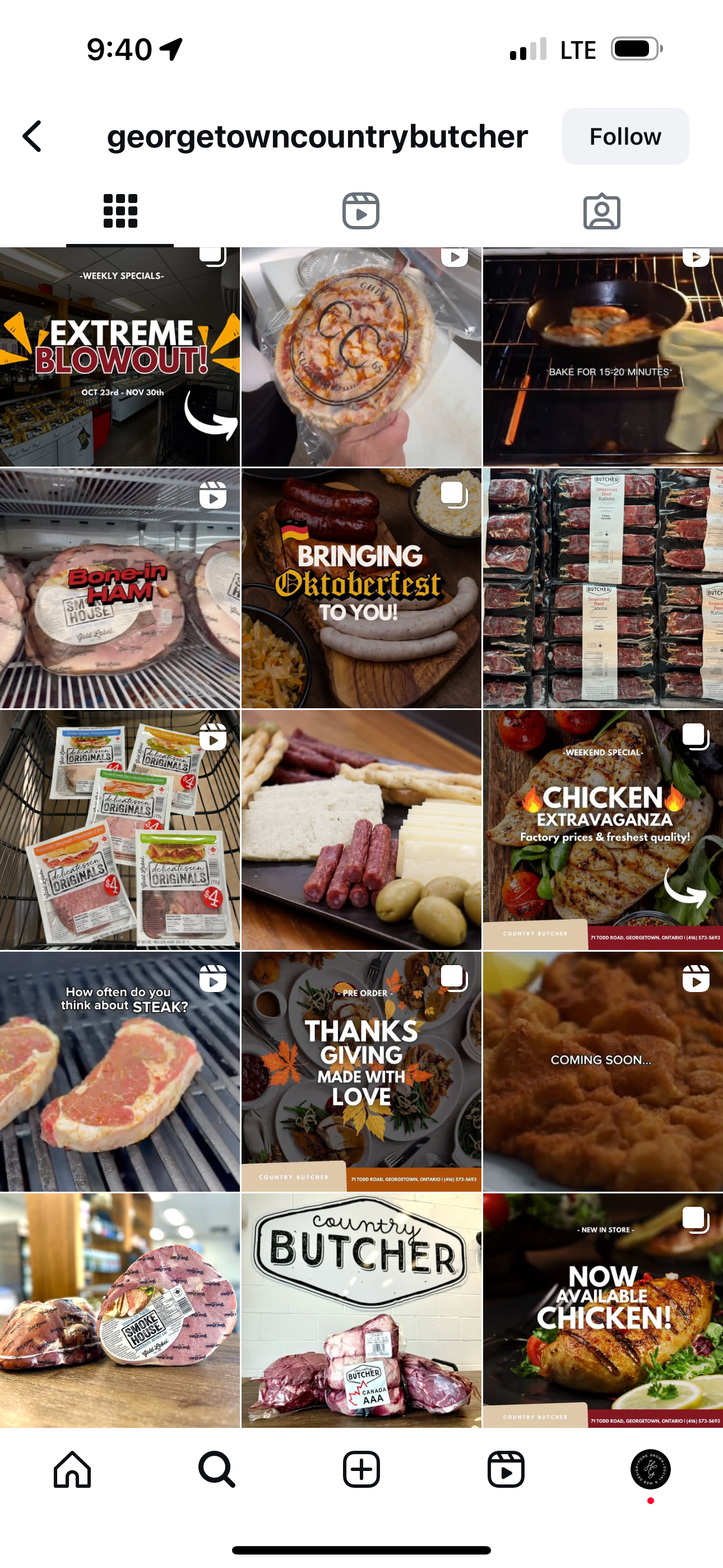 A collage of pictures of food on a cell phone.