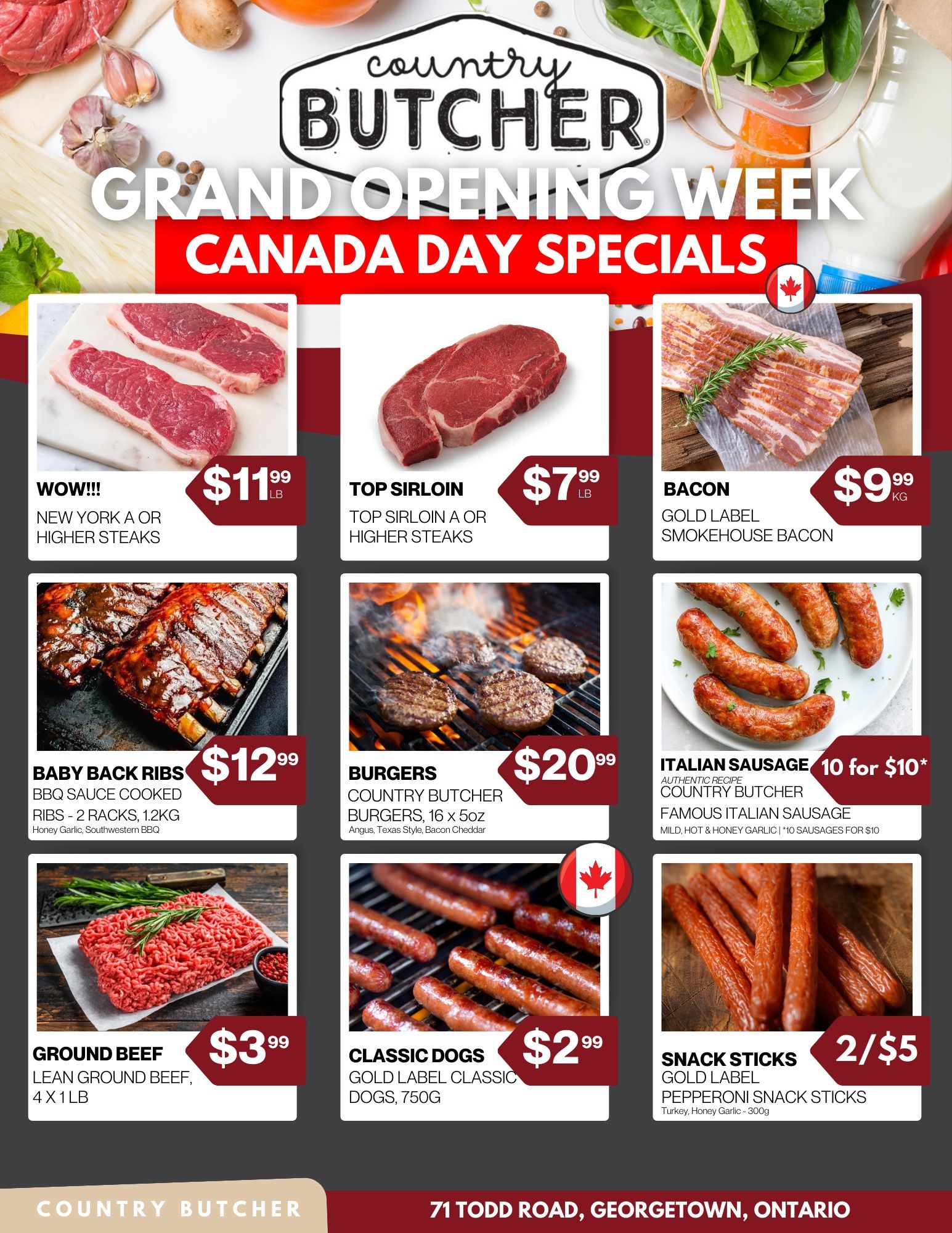Country butcher grand opening week canada day specials