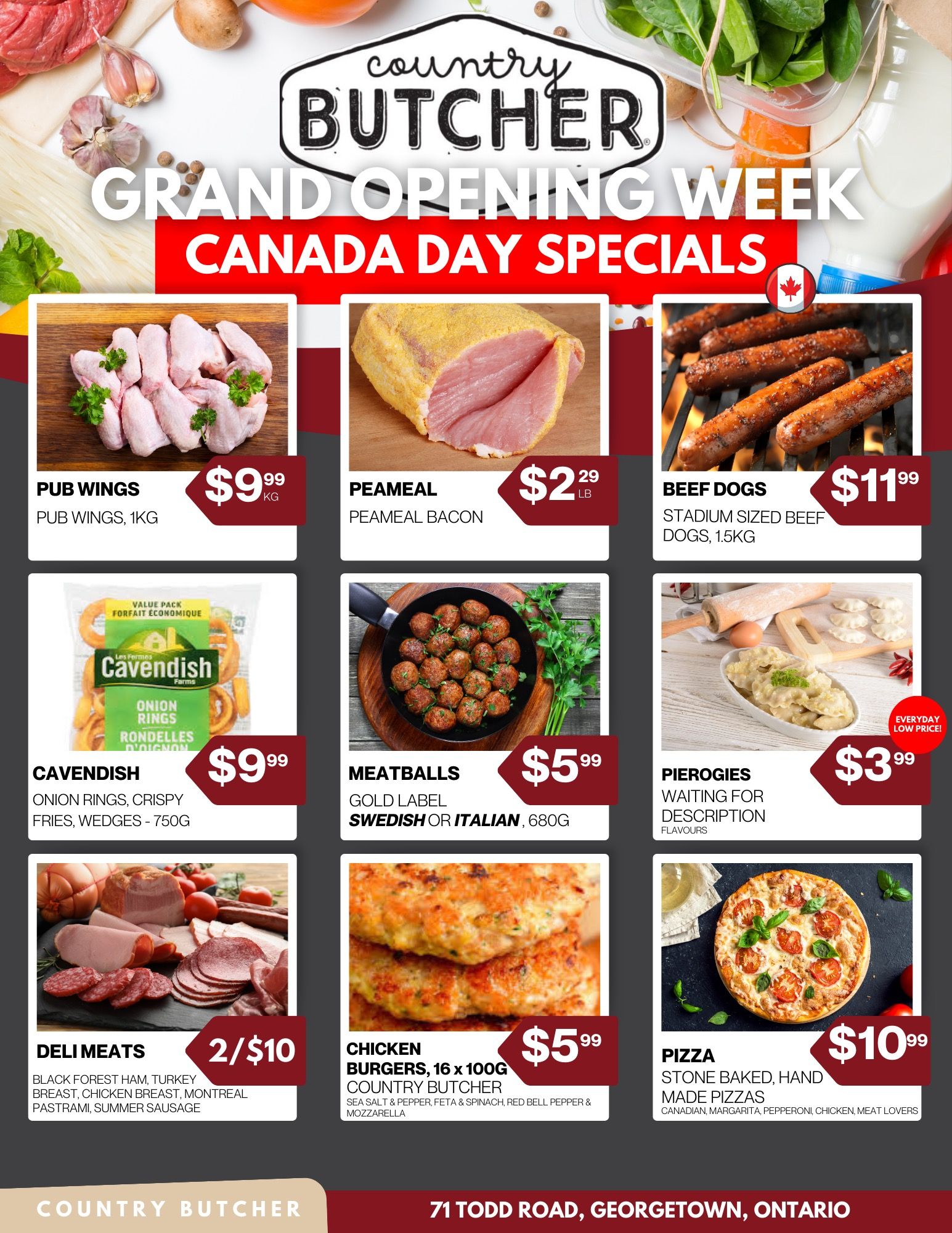 Country butcher grand opening week canada day specials