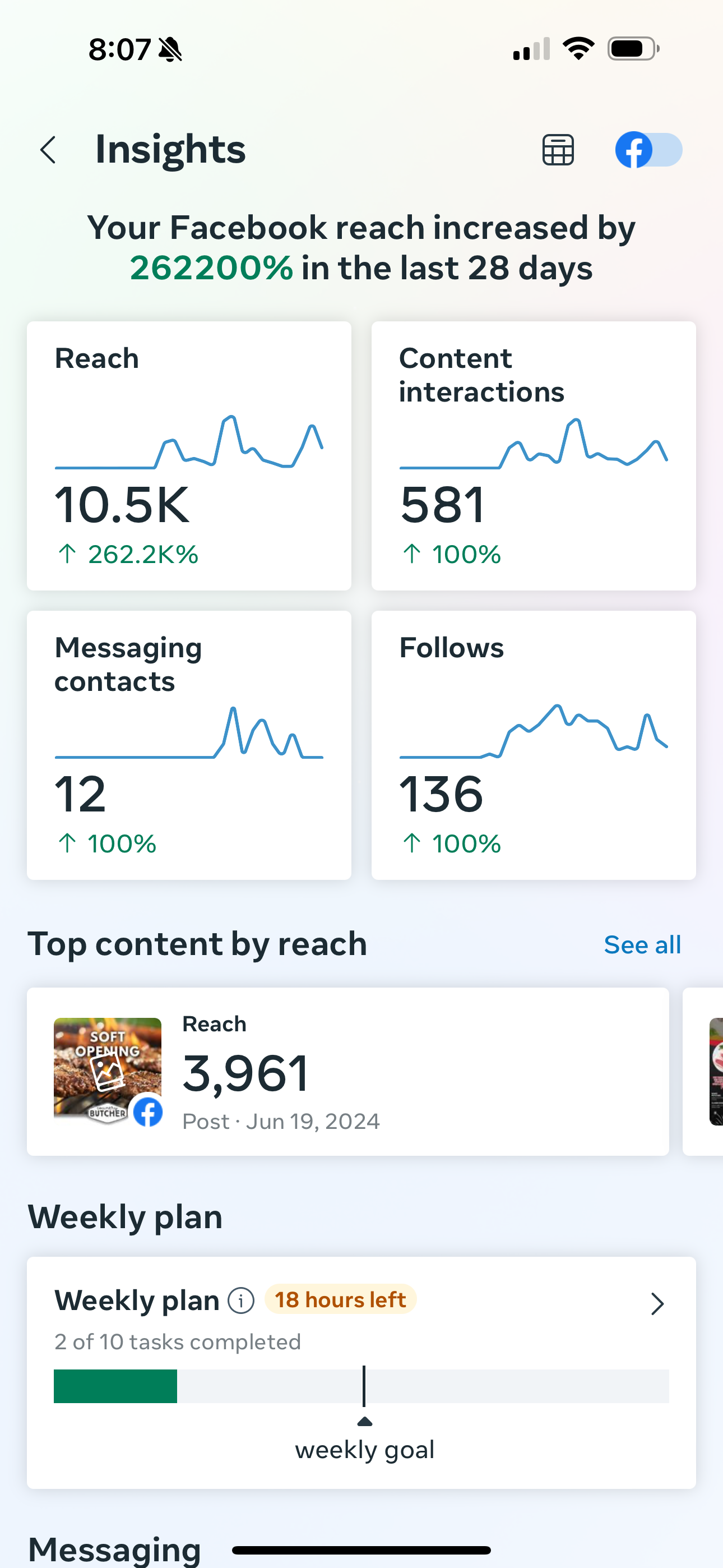 A screenshot of a facebook dashboard on a phone.